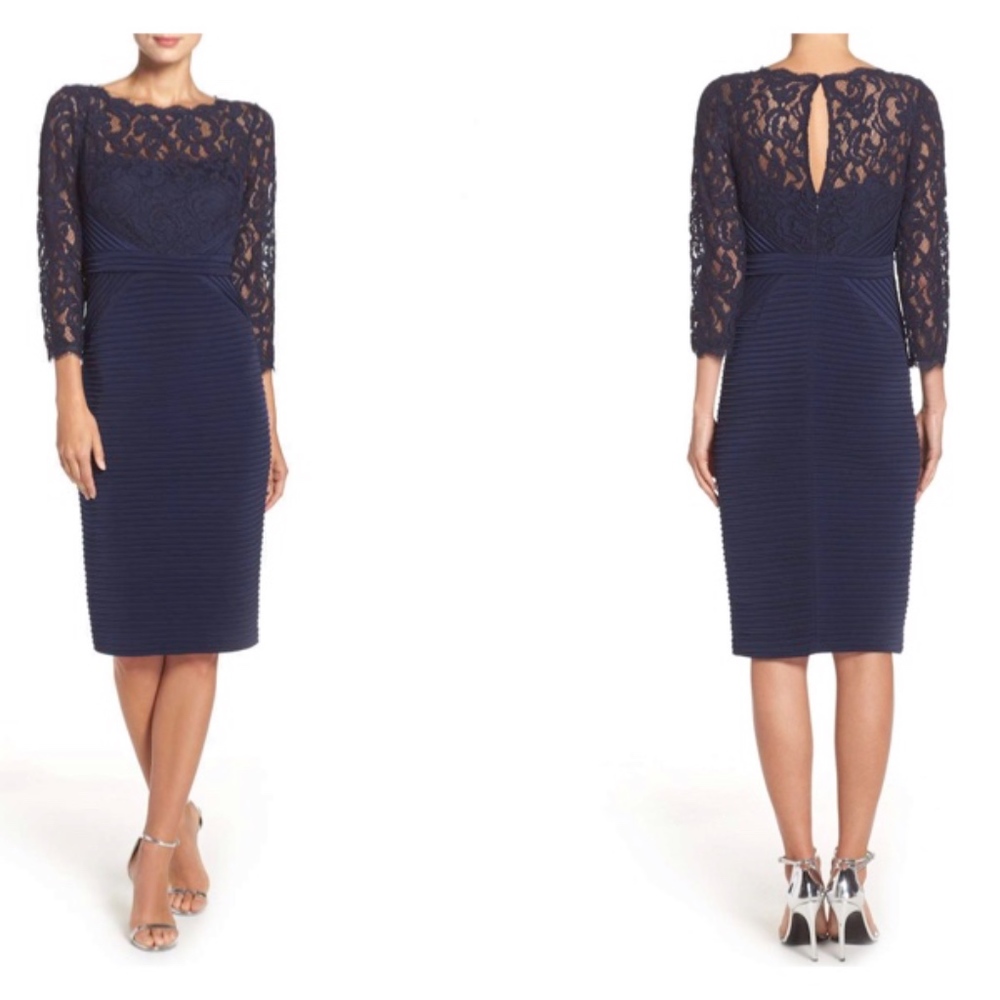 NWT Adrianna Papell Midnight Lace Top Banded Sheath Size  8